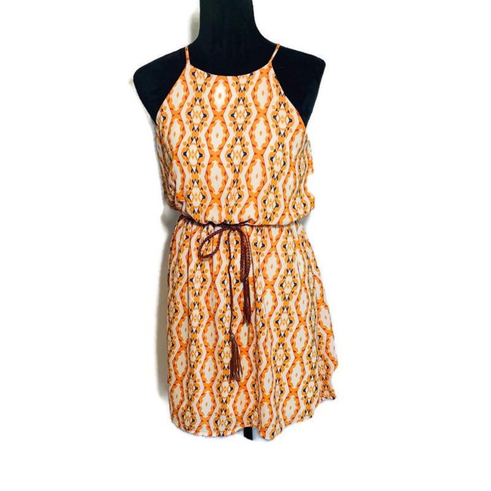 Aztec Print Halter Dress with Keyhole Back